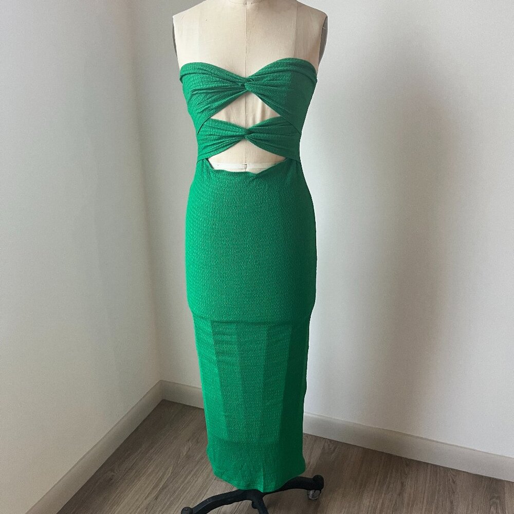 Emerald Green Cutout Strapless Bodycon Maxi Dress (S)